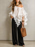 Off‑Shoulder Ruffle Blouse & Wide Leg Pants Set