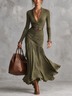 Women's Olive Green Long Sleeve Ruched Maxi Dress