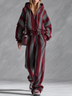 Women's Burgundy and Charcoal Striped Hooded Maxi Dress