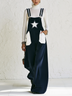 Women's Navy Blue Pinafore Maxi Dress with Front Pockets