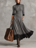 Women's Gray Ribbed Knit Turtleneck Maxi Dress