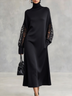 Elegant Black Turtleneck Dress with Lace Sleeves