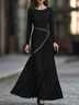 Elegant Black High-Neck Draped Maxi Dress