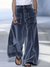 Washed Blue Gray Wide-Leg Pants with Oversized Pockets