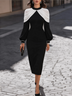 Black Midi Dress with White Cape-Style Overlay