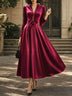 Burgundy Satin Long Sleeve Maxi Dress, V‑Neck Tie‑Waist A‑Line Formal Evening Party Gown for Women