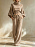 Chic Brown Velvet Oversized Top and Wide Leg Pants Two-Piece Set