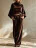 Chic Brown Velvet Oversized Top and Wide Leg Pants Two-Piece Set