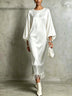 White Sequin Fringe Hem Batwing Sleeve Midi Dress