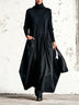 Black High Neck Pocket Detail Oversized Maxi Dress