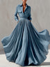 Resort-style blue collared shirt and maxi skirt set