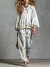 Elegant Bohemian-style blue floral print satin set