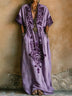 Purple printed V-neck short-sleeve loose maxi dress