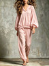 Loose V-Neck Lantern Sleeve Casual Chic Trouser Set