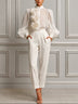 3D Rose Applique Blouse & High Waist Crepe Trousers Two-Piece Set