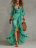 Grass Green Chiffon Irregular Ruffled Slit Maxi Dress