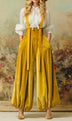 White shirt and yellow Tencel-velvet suspender trousers set