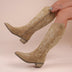 Embroidered Denim High-top Chunky-heeled Western Boots