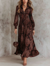 Brown Paisley Zippered Waist Maxi Dress