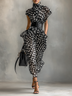 Black and white checkered high-neck long dress (belt included)