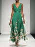 Light Blue Floral Chiffon V Neck Sleeveless A-Line Maxi Dress