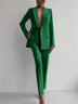 Casual Commuting Solid Color Blazer & High Waist Pants Set