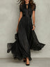 Purple Keyhole Neckline Chiffon Lace Trim Maxi Dress