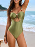 Solid Color One-piece Swimsuit & Skirt Set