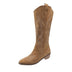 Embroidered Denim High-top Chunky-heeled Western Boots
