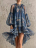 Vintage elegant printed long-sleeve loose mini dress