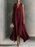 Green Faux Cotton-linen V-neck Sleeveless Maxi Dress