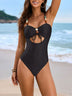 Solid Color One-piece Swimsuit & Skirt Set
