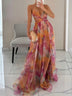 Elegant Painted Floral Print V-Neck A-Line Maxi Dress