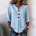 Solid V-Neck Button Ruffle Half Sleeve Casual Top