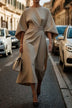Elegant Solid Color Waist Dress