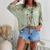 Bohemian V-neck Diamond-patterned Openwork Batwing Sleeve Knit Top