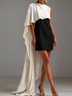 Black And White Contrast Asymmetric Cape Sleeve Formal Party Dress Mini Evening Dress