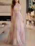 Blush Watercolor Floral Print Halter Chiffon A-Line Maxi Formal Dress