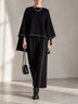 Elegant color-block piped cape top and wide-leg trousers set