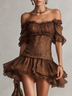 Retro Strapless Ruffled Leopard Print Chiffon Mini Dress