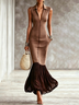 Sleeveless Collared Knit Mermaid Maxi Dress,Two‑Tone Brown Pleated Chiffon Flared Hem Bodycon Dress