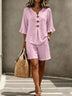 Button-down V-neck Ruffled Top And Shorts Set