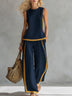 Round Neck Sleeveless Casual Loose Top And High-waisted Wide-leg Pants Set