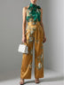 Elegant satin printed top and trousers evening set