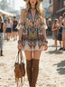 Boho-style printed off-shoulder camisole mini dress