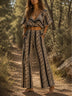 Ethnic printed V-neck crop top and high-waisted trousers set