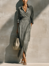 Women's Gray Striped Wrap Shirt Maxi Dress with Tie Waist