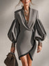 Women's Gray Puff Sleeve Blazer Mini Dress with Wrap Front