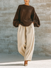 Women's Brown Long Sleeve Top and Wide Leg Pants Two Piece Set