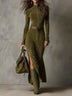 Vintage Brown Zipper Belted Maxi Dress（Includes belt）